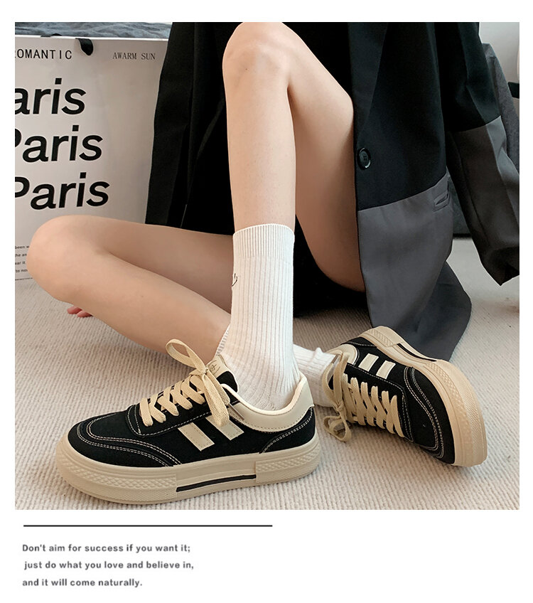 Black Canvas Sneakers Women's Casual Breathable Sports Shoes Spring New Style Versatile Flat Shoes Comfortable Low Top round Toe · v7