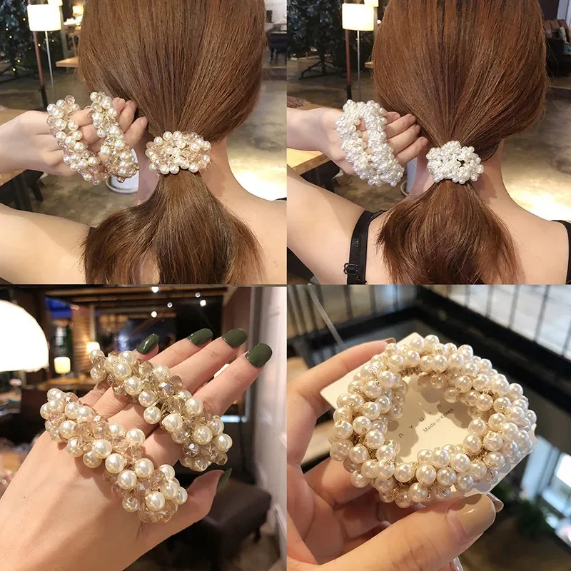 Korean Hairband Pearl Hair Band Sweet Headwear Mori Style Head Rope Girl Internet Celebrity Ins Style Rubber Band Tie-up Hair Hair Ornaments