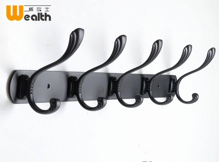 NonDrilling Stainless Steel American Style Coat Hook Black Row Hook