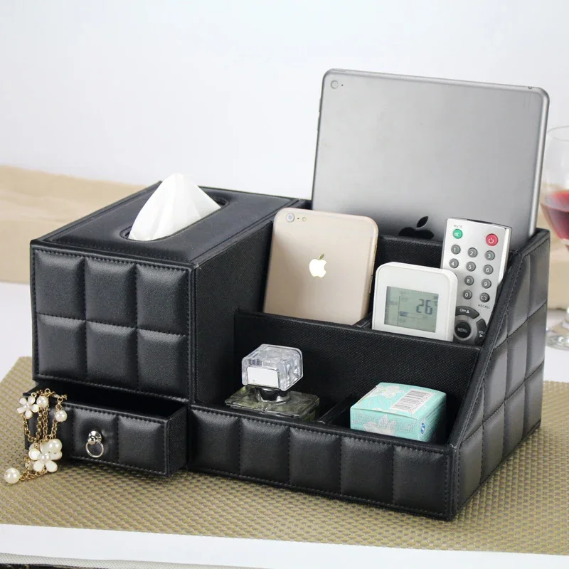 Leather Multifunction Living Room Coffee Table Desktop Remote Storage Box Tissue Box Creative Nordic Paper Extraction Box Home