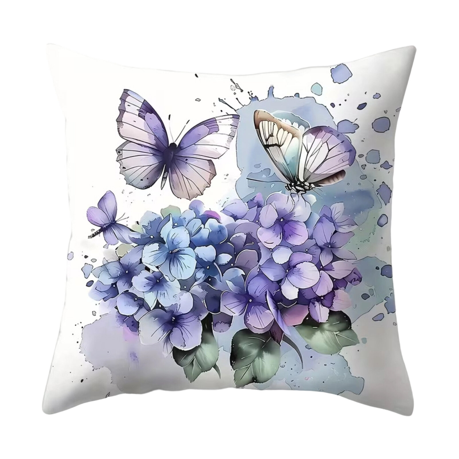 18x18 Inch Square Throw Pillow Cover Hydrangea & Butterfly Print Pillowcase for Sofa Living Room Decor Single-sided Print