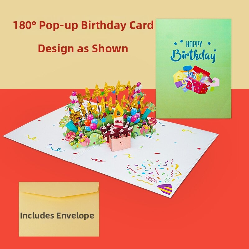 3D Cake Music Birthday Greeting Card Elegant Souvenir Happy Birthday Wishes Card for Boyfriend Girlfriend European Style Folded Card