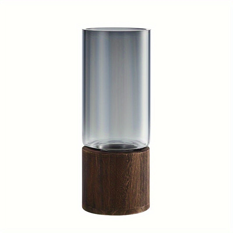 Elegant Glass Vase with Wooden Base for Hydroponic Plants Modern Tabletop Floral Arrangement Home Decoration