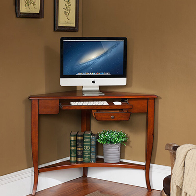 small corner computer desk with drawers