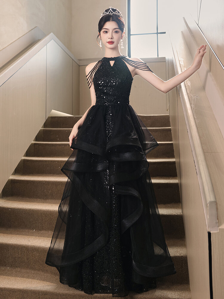 Elegant Black Evening Gown - Women'S Formal Party Dress For Year End Dinner  | Lazada Singapore