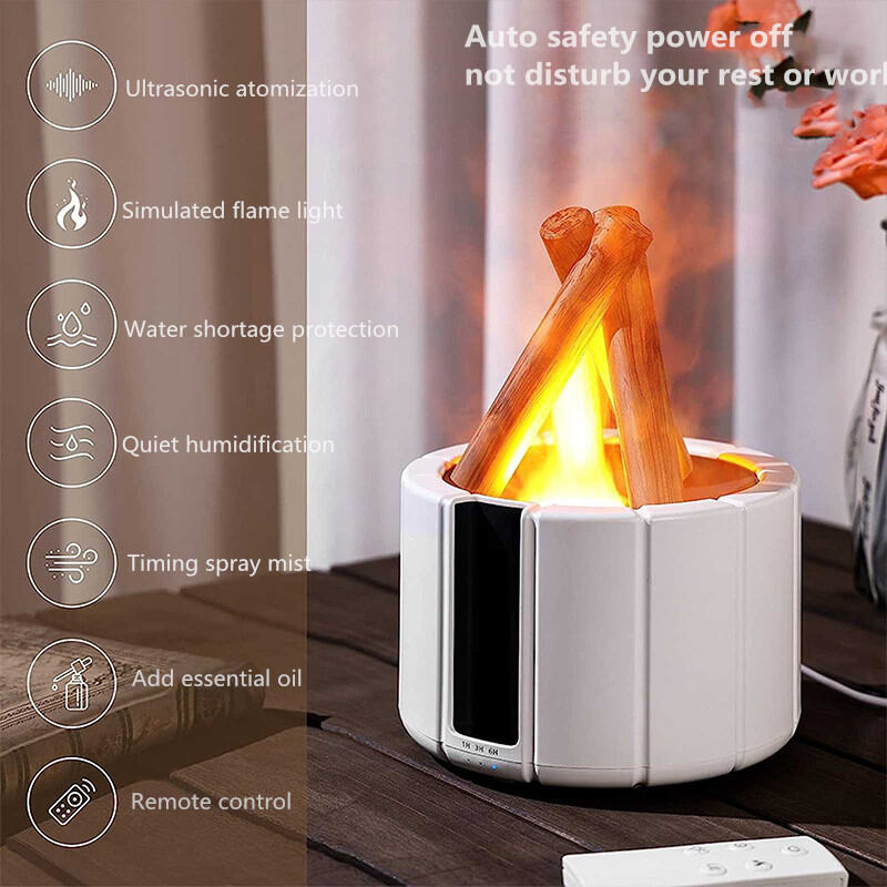 Lovaroma H9 Điều khiển từ xa USB Máy tạo độ ẩm không khí Máy khuếch tán hương thơm Máy phun sương siêu âm Ngọn lửa lửa trại Đèn xông hương tinh dầu nước hoa