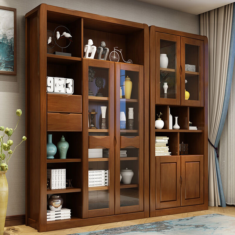 Wood Bookcase Free Combination Storage, Two Shelf Bookcase With Glass Doors