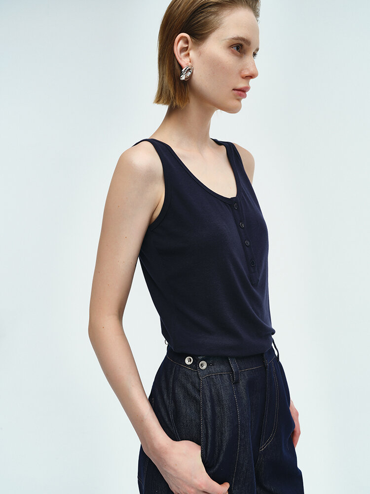 RoseLingLing Ultra-Fine Australian Silk Wool Blend Slimming Knit T-Shirt with Henley Collar for Women Casual Summer Style