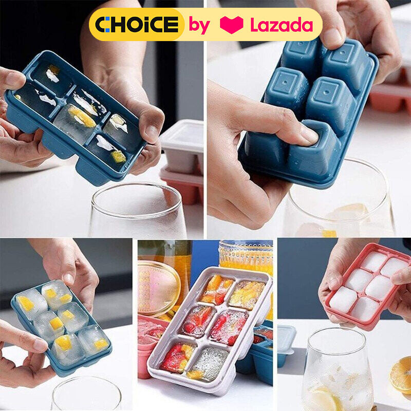 COMBO 5 KHAY LÀM ĐÁ 6 Ô SILICON CÓ NẮP ĐẬY, CHỐNG MÙI