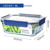 LocknLock | Vacuum Sealed Glass Food Storage Container Airtight Fridge Organizer Heat Resistant Up to 400C Dishwasher Safe Multi Size Set 300ml-2000ml BPA Free Blue Square Design