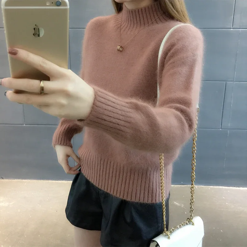 Autumn and Winter Mink-like Wool Knitwear Idle Style Velvet Thickening Sweater Women's Short Pullover Loose Bottoming Shirt Top