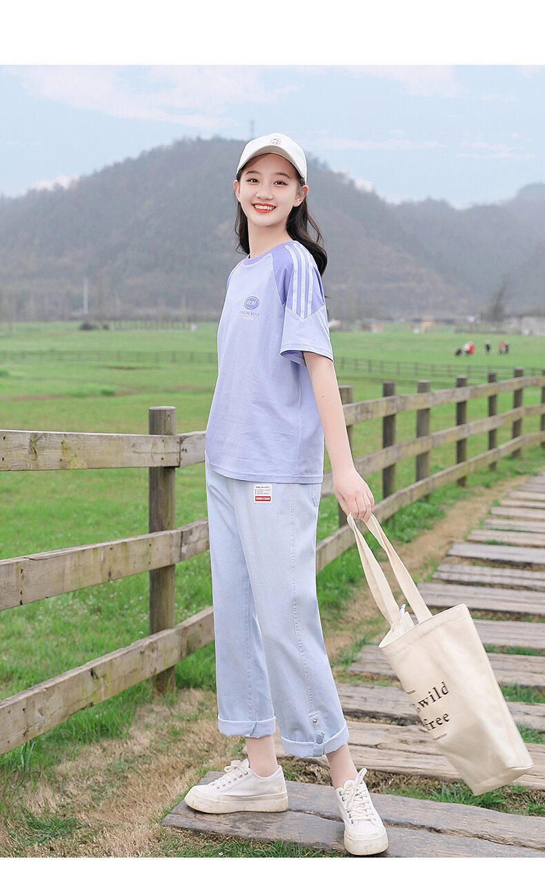 Junior High School Girls Short Sleeve T-shirt Loose Summer Wear 2024 New Arrival High School Student Youth Girlish 12 Half Sleeve 15 Years Old · v2
