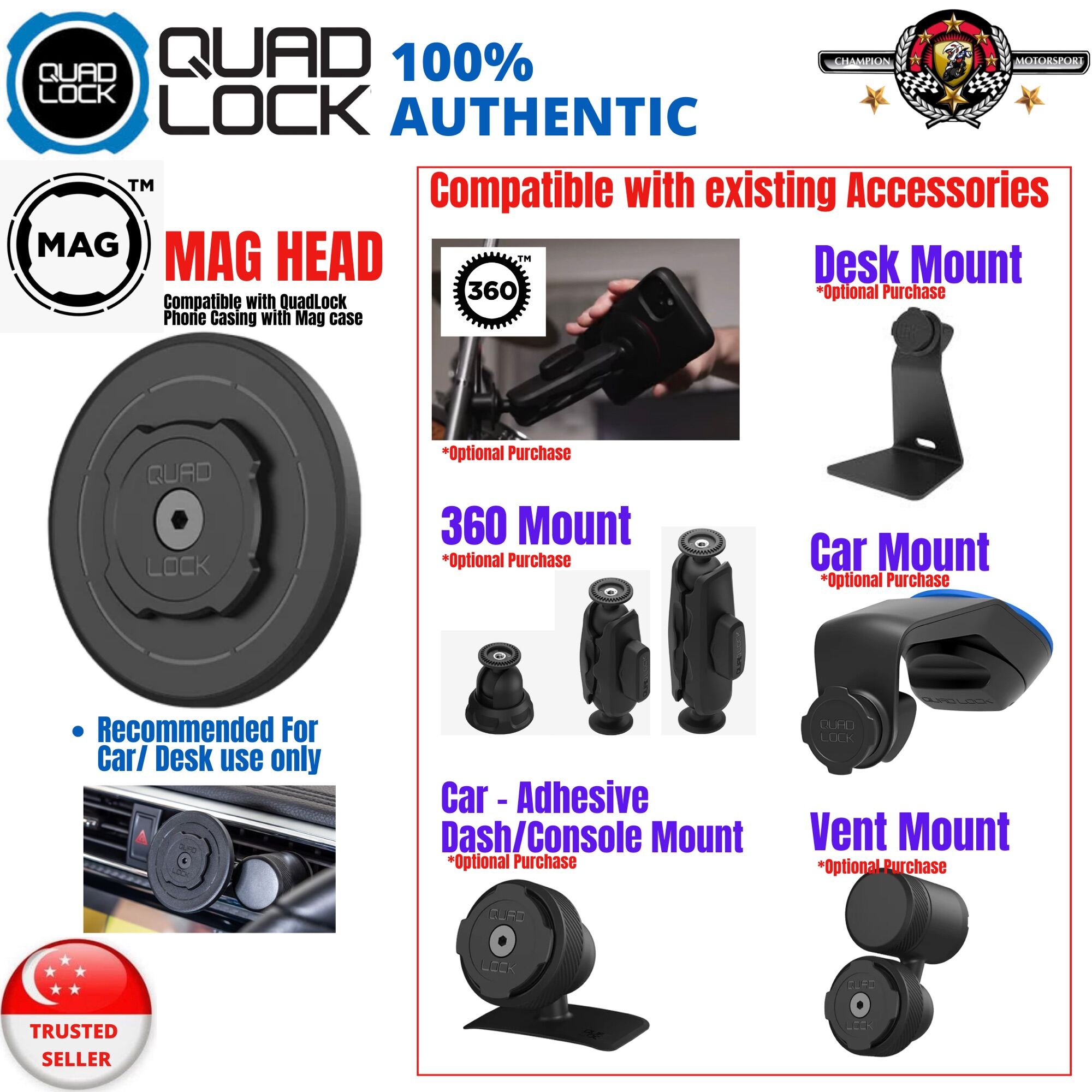 Quad Lock MAG Head for Car and Desk Mounts 360