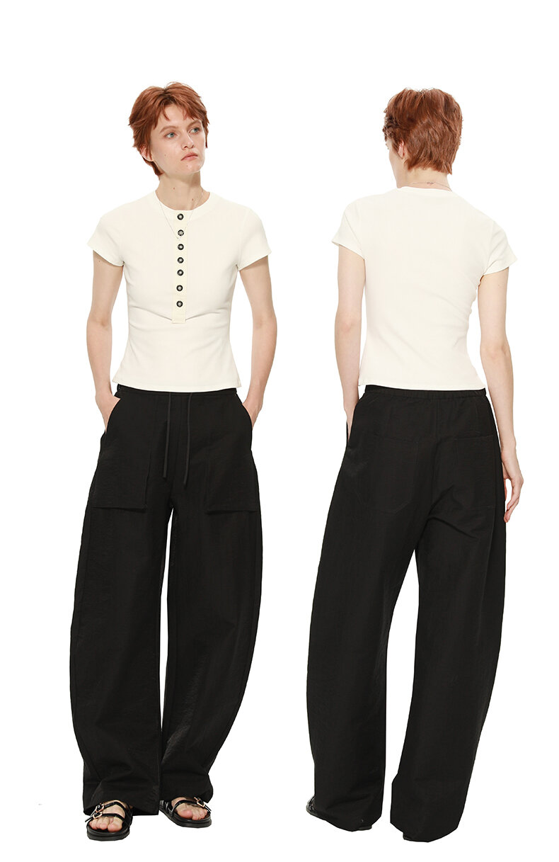 TROU NOIR Spring Summer New Style Women's Slim Fit White T-Shirt Henry Collar Short Sleeve Base Shirt round Neck Commute Simple · v3