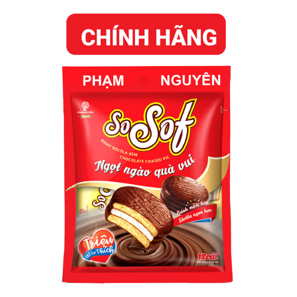 Bánh phủ socola Choco PN SoSof 216g | Bánh ăn vặt Socola | Đồ ăn vặt