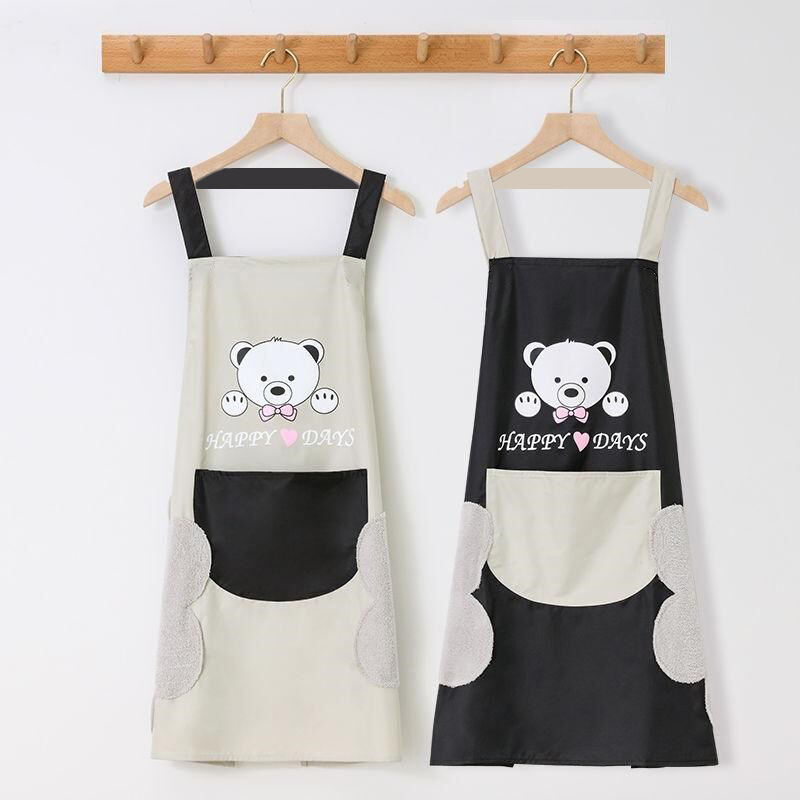 1 cái Bear Apron Polyester không thấm nước và dầu Proof Trang chủ Nhà bếp Việc nhà Eo không tay Treo cổ chà tạp dề