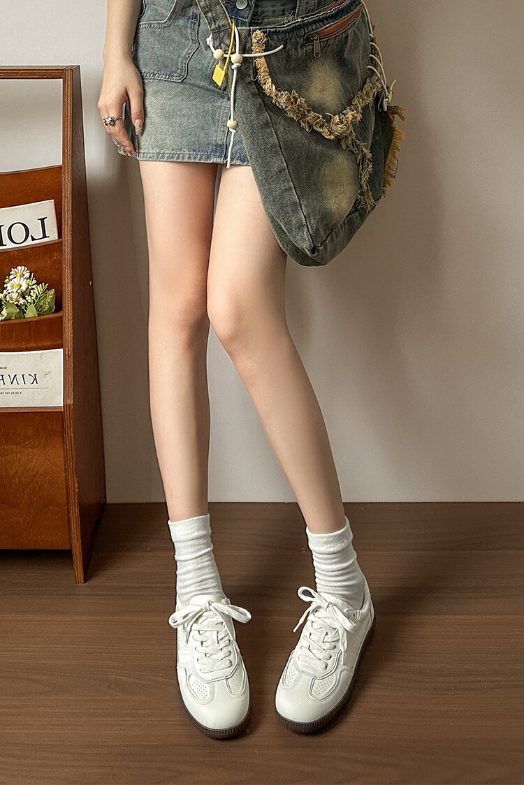 Classic Genuine Leather Flat Bottom Sports Shoes Women's Casual Fashion Sneakers Easy to Wear Cross Buckle round Toe Rubber Sole · v8