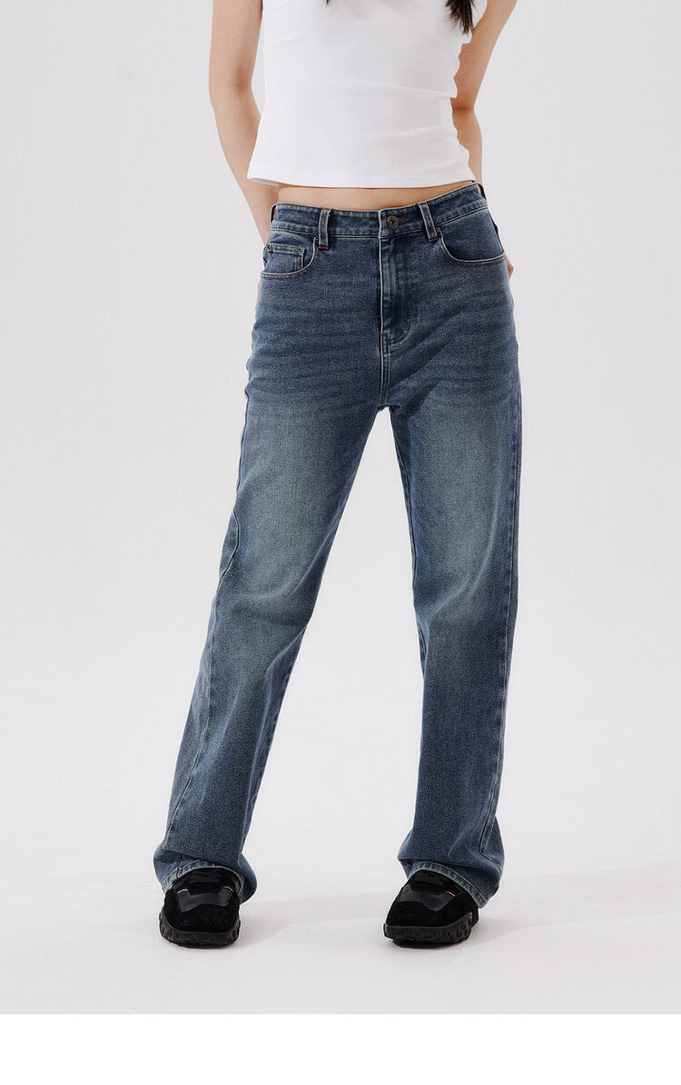 PSO Brand High Waist Straight Leg Blue Washed Denim Jeans Women's Elastic Slimming Pants Versatile Casual Trousers · v2