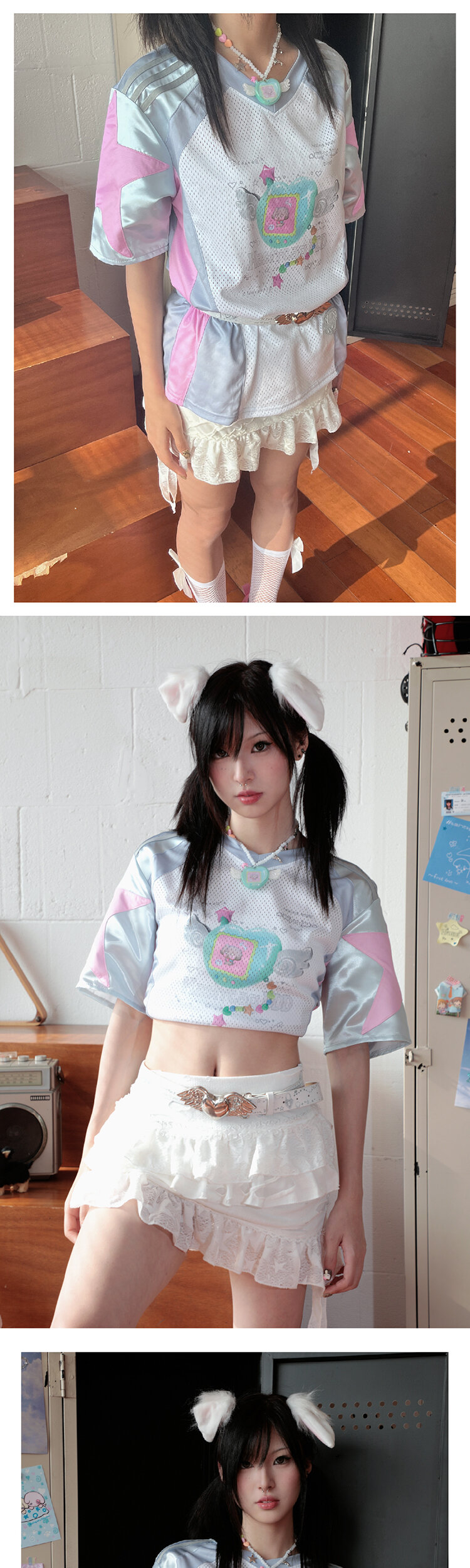 เสื้อยืดแขนสั้นลายเครื่องอิเล็กทรอนิกส์สำหรับสัตว์เลี้ยงอิเล็กทรอนิกส์ Hashtag DDD Y2K สีเงินสไตล์สตรีทสำหรับผู้หญิง ประจำฤดูร้อน