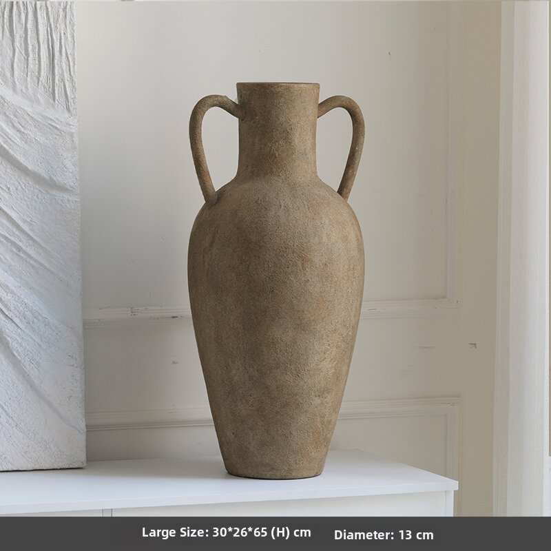 Large Ceramic Floor Vase Rustic Natural Style Living Room Decorative Flower Pot Thick Clay Tall Jar Home Decoration Accessories