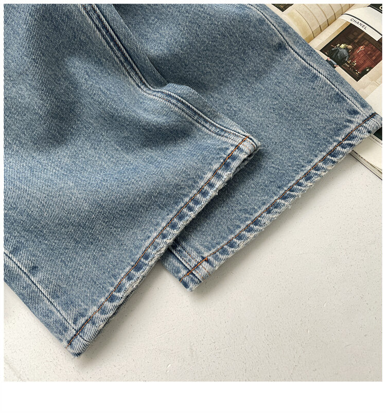 American Style Vintage Blue High Waist Wide Leg Jeans Women Loose Slim Straight Long Pants X-mier Denim Trousers for Ladies · v2