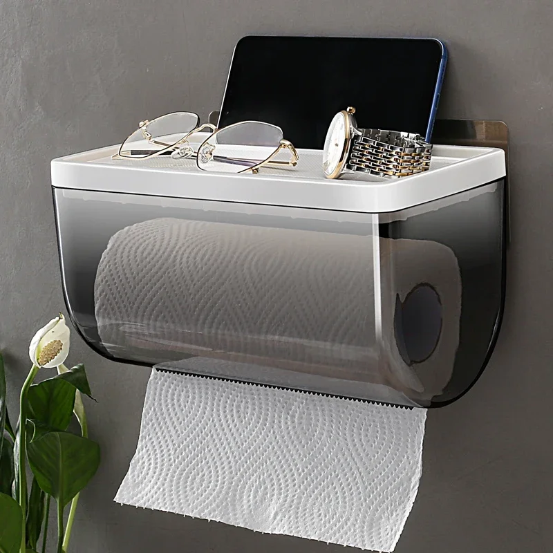 Punch-Free Waterproof Tissue Box Toilet Tissue Holder Wall-Mounted Toilet Tissue Box Waterproof Toilet Paper Box Roll Stand