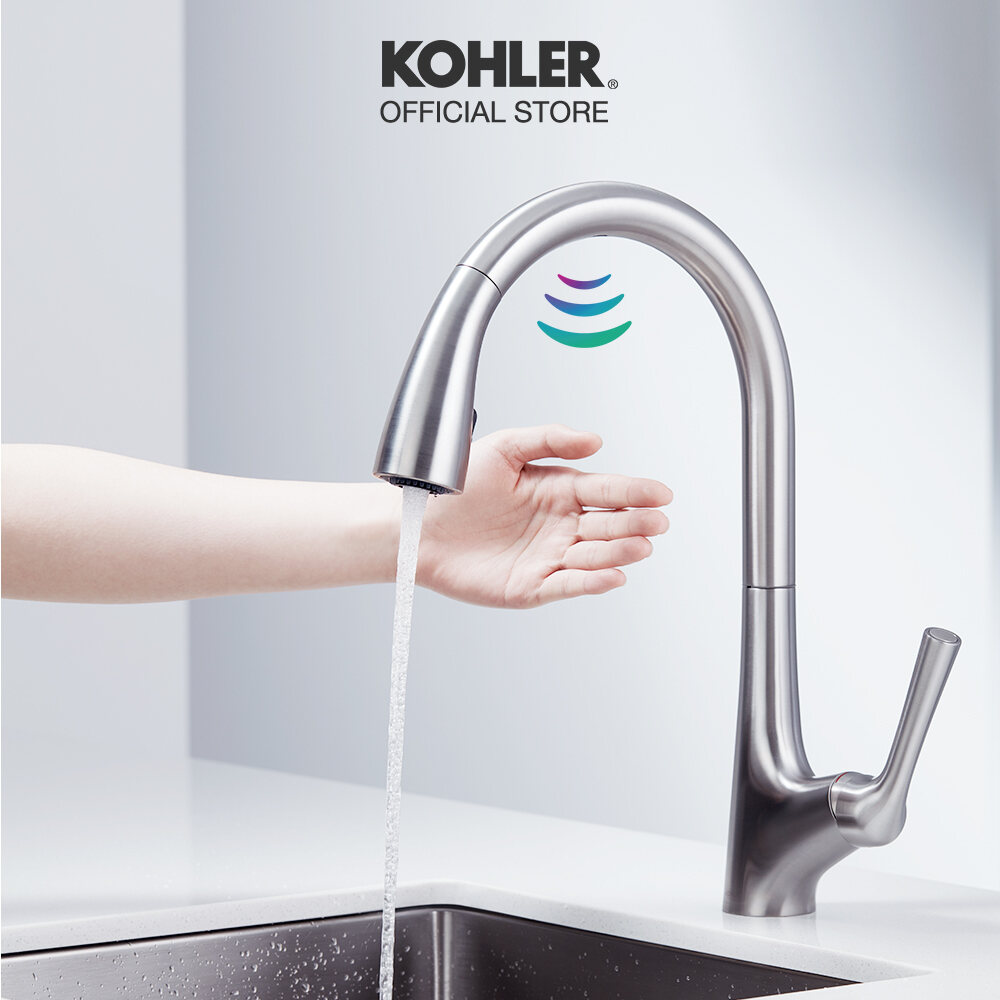 [Touchless Faucet] KOHLER Malleco Touchless Kitchen Faucet with Pull-down Spout, Hand-free Operation, Polished Chrome K-77748T-4-CP / Vibrant Steel K-77748T-4-VS. 