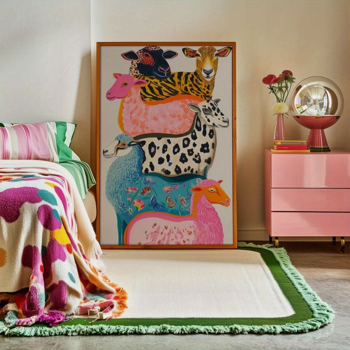 Vibrant Dopamine Sheep Canvas Print Poster Modern Animal Aesthetics Art Prints Living Room Bedroom Home Decor Art Poster Gifts