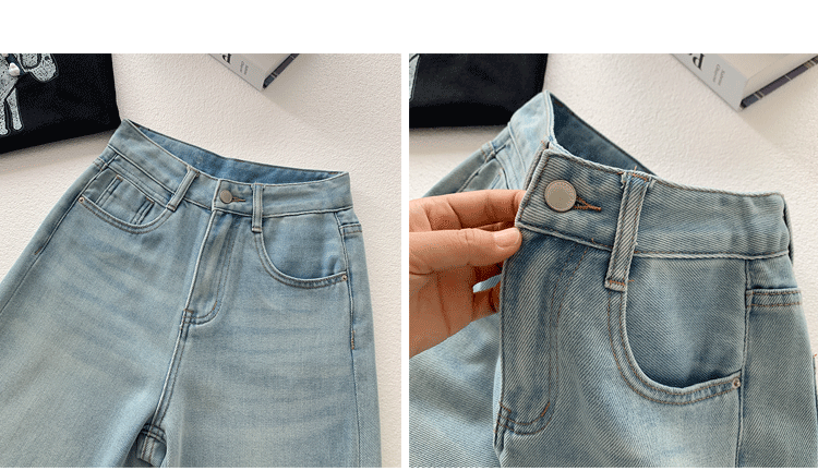Out of Print Contraction Trouser ~ Glacier Blue Straight-leg Narrow Version Denim Women's Summer Thin High Waist Loose Mop Wide-Leg Pants