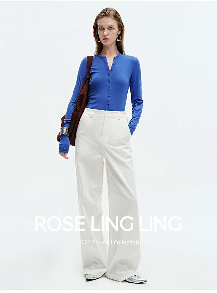 RoseLingLing Ultra-Fine Australian Silk Wool Blend Slimming Knit T-Shirt with Henley Collar for Women Casual Summer Style