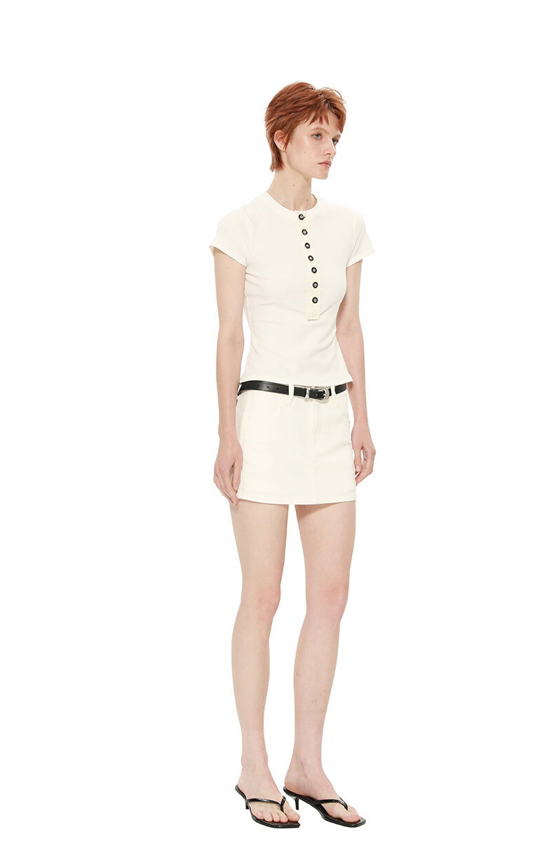 TROU NOIR Spring Summer New Style Women's Slim Fit White T-Shirt Henry Collar Short Sleeve Base Shirt round Neck Commute Simple · v3