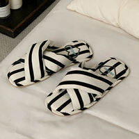 XIXITIAO | Simple Stripes Crossheart Embroidery Home Slip-resistant All-season Cotton Slippers