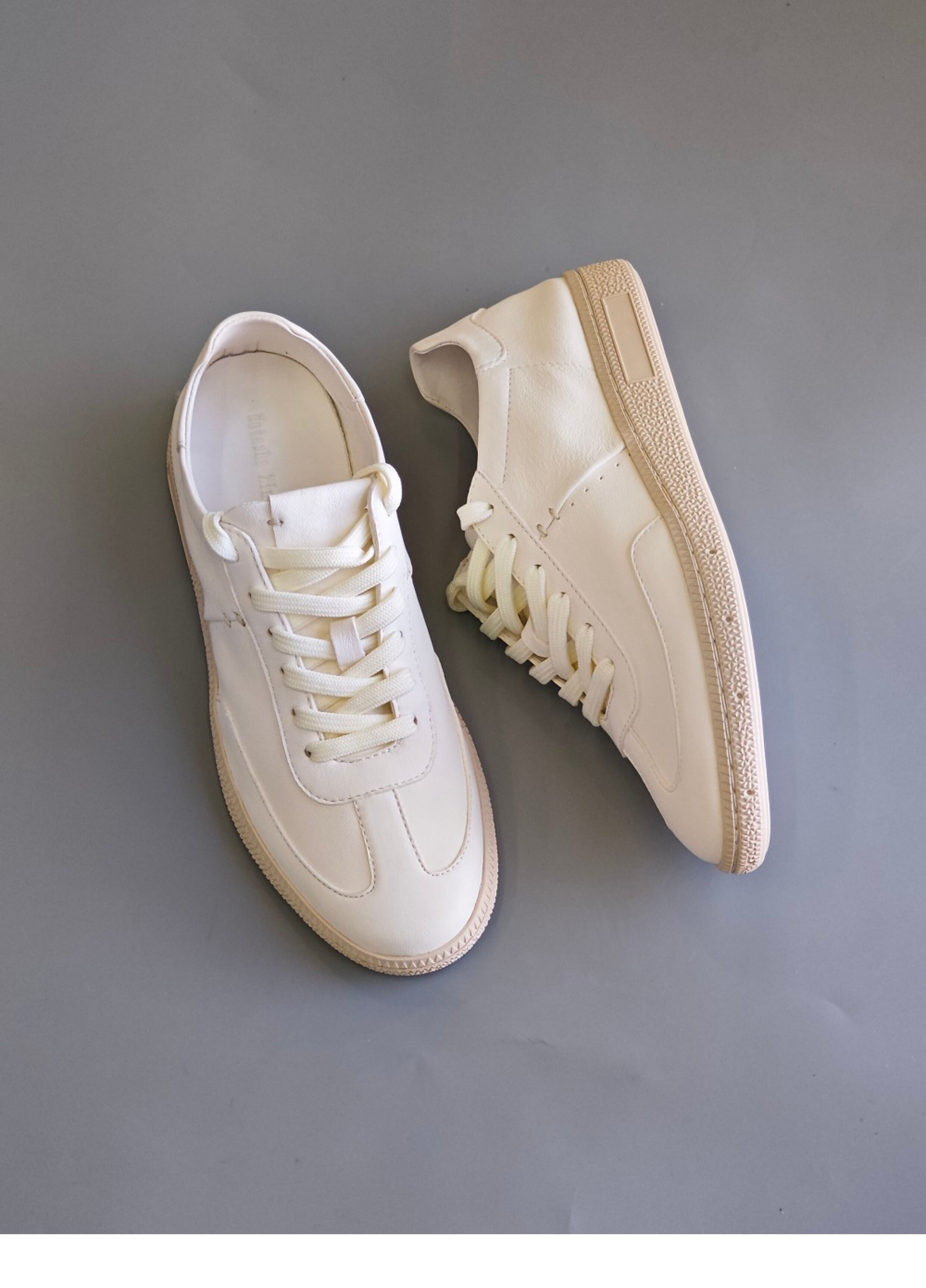 Amu Home Tannery Leather Sneakers Women's Casual Shoes round Toe Low Heel Deep Mouth Flat Bottom Stitched Together · v12