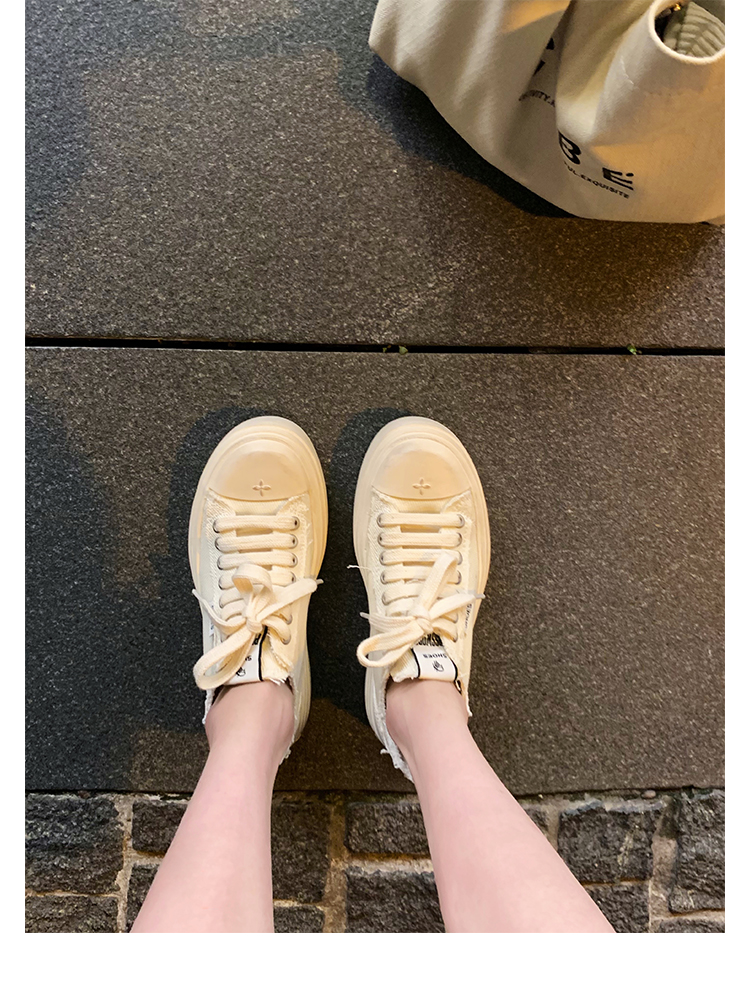 Women's Low Top round Toe Laced Canvas Shoes Thick Bottom Cross Pattern White Sneakers Worn in Dirty Looking Shoes · v11