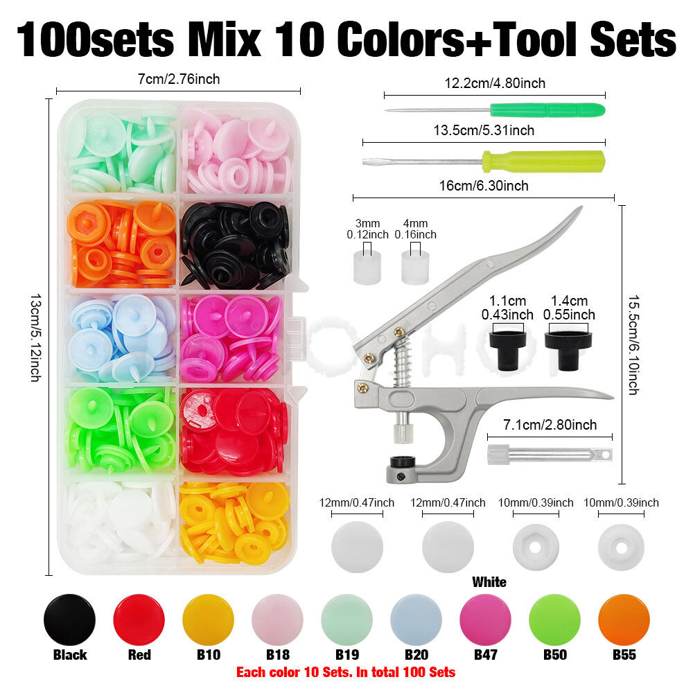 Plastic Snaps Fastener Pliers Kit T5 Resin Button Press Buckle with Setting Machine for DIY Sewing Project Clothing Handbags