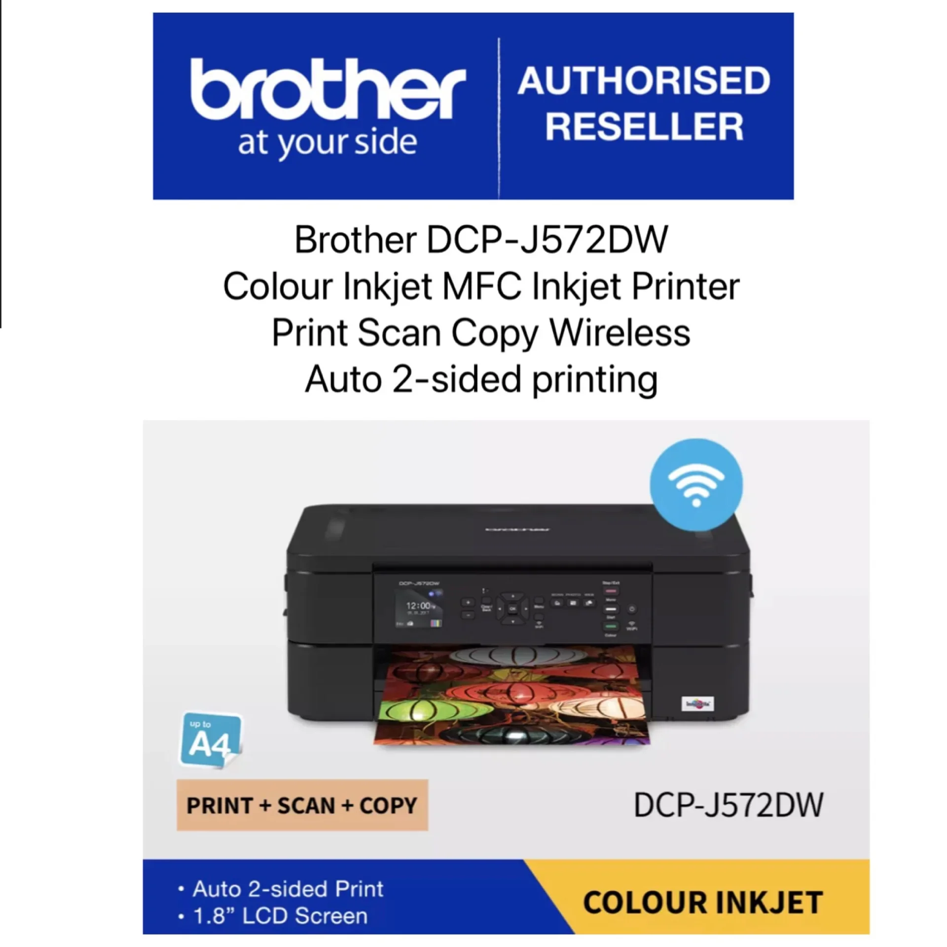 Brother DCP-J572DW Inkjet Printer Wireless,Print,Scan,Copy, Automatic 2-sided Print-Orderable Supplies LC3511&LC3513