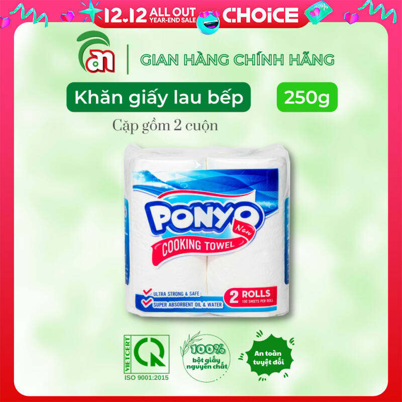 Cặp Giấy cuộn đa năng chuyên dụng làm khăn lau bếp PONYO 2 lớp 250g/cuộn - Thiên An Nam paper