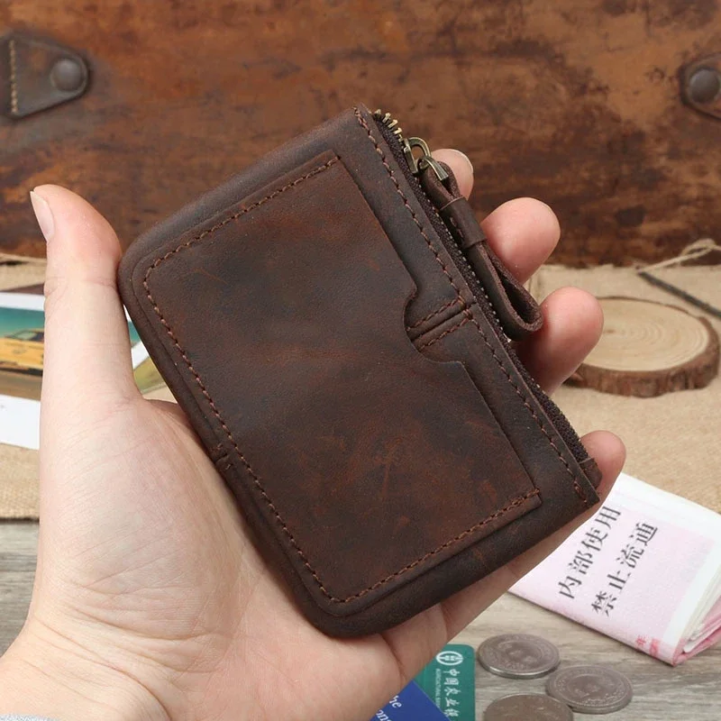 Retro Horse Leather Coin Purse Coin Small Genuine Leather Wallet Mini Short Zipper Korean Key Men and Women Purse