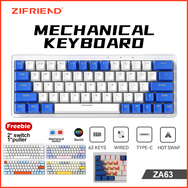ZIFRIEND ZA63 PRO 63 Keys Mechanical Keyboard Wired & Wireless 3