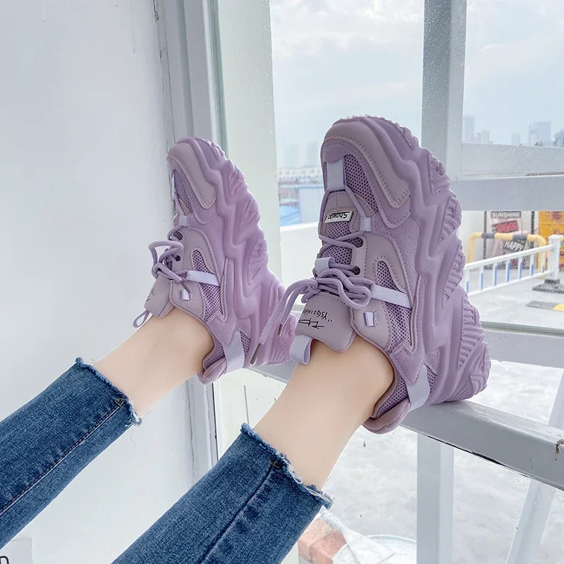 Dad Shoes Women's Spring and Autumn 2021 New Thick Bottom Versatile Spring Purple Sneakers Casual Shoes Ins Trendy Autumn
