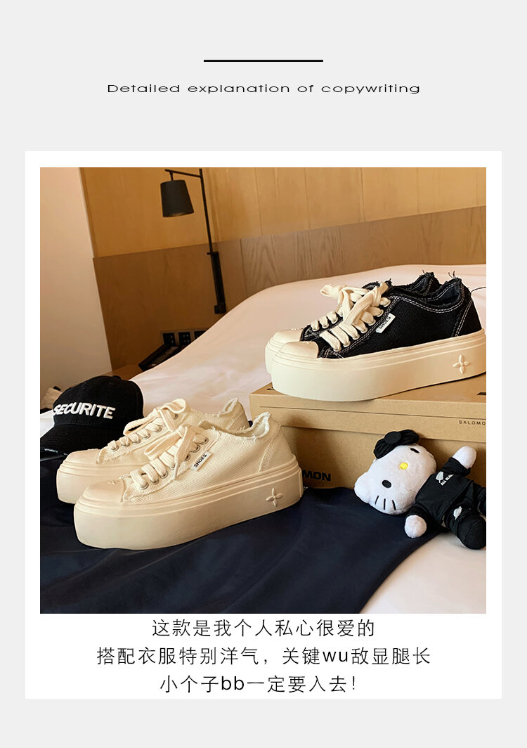 Women's Low Top round Toe Laced Canvas Shoes Thick Bottom Cross Pattern White Sneakers Worn in Dirty Looking Shoes · v11