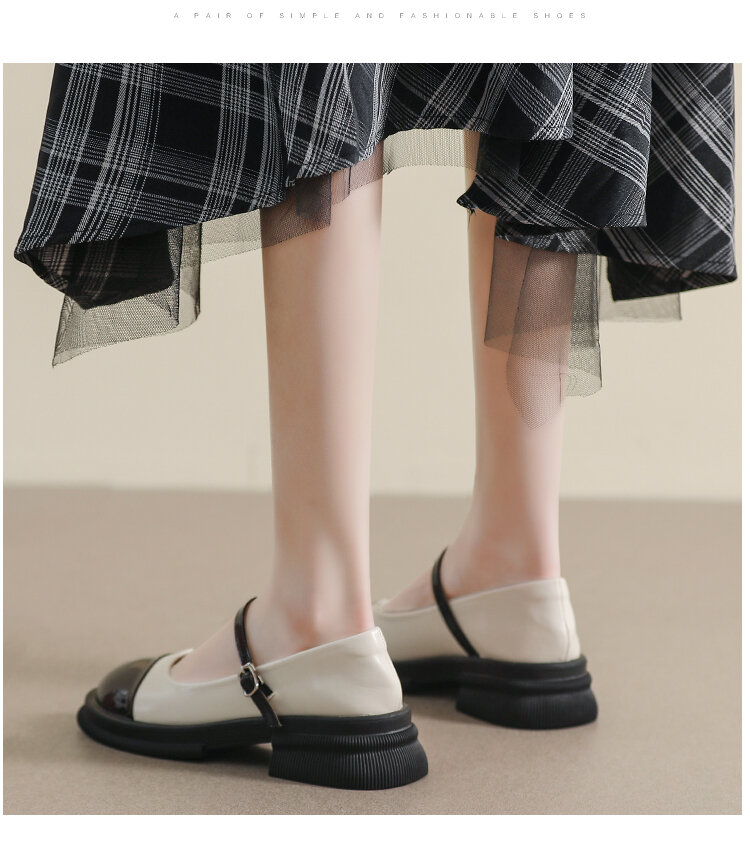 Genuine Leather Mary Janes Women's Shoes Spring Summer British Style Flats Large Size 41 for Skirts Thick Bottom Small Leather Shoes · v9