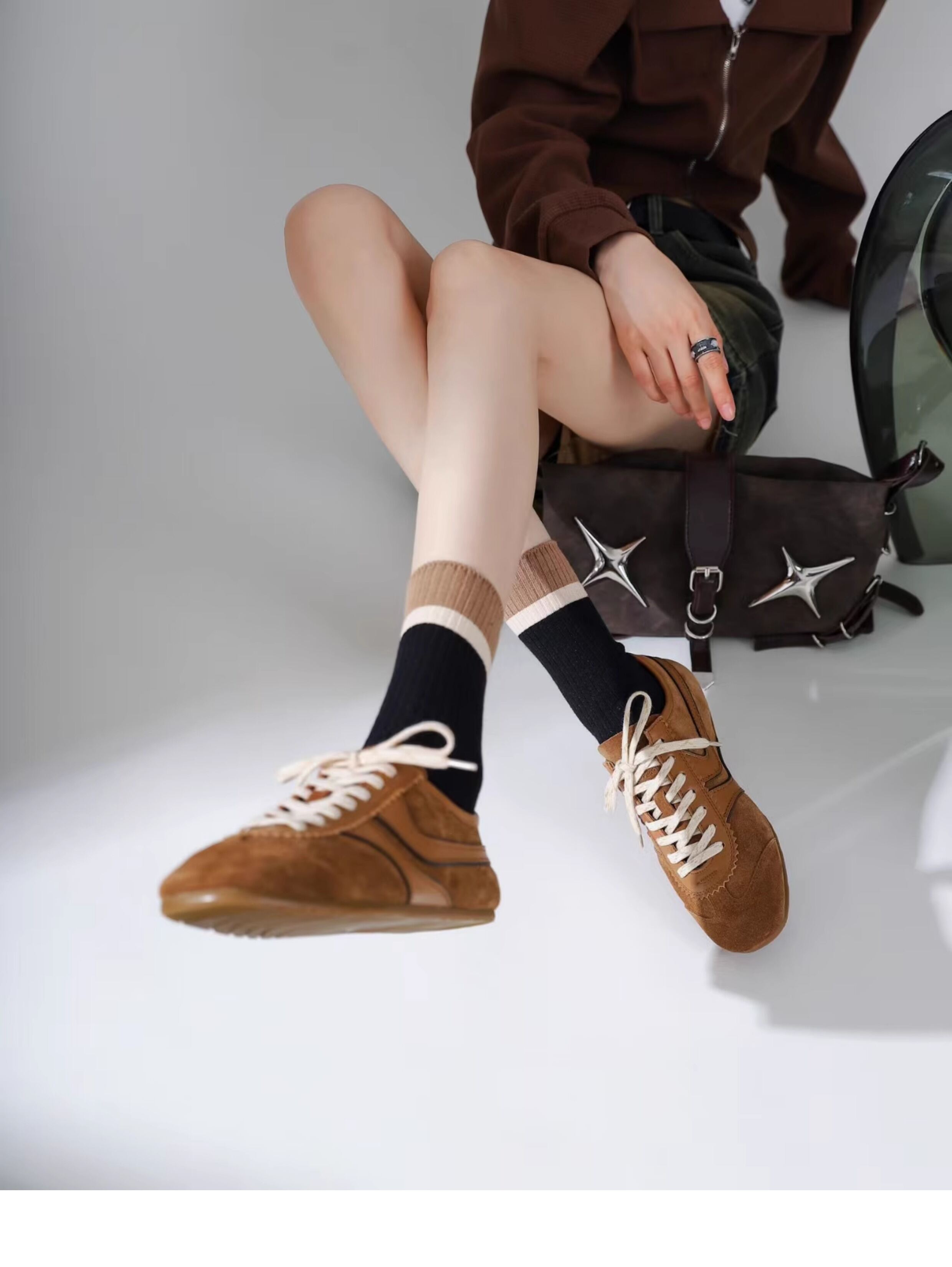 Olive Green Agam Shoes Deqin Casual Sneakers Women's Flat Bottom Sports Shoes Easy to Wear Comfortable Leather Interior · v12
