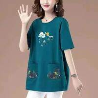 QIAOXIZI | Loose-Fitting Cotton Short Sleeve T-Shirt for Middle-Aged Women with Tummy Concealment and Slimming Effect