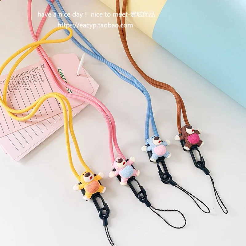 Cute Cartoon Bear Detachable Mobile Phone Lanyard Neck Rope Creative Personality Mobile Phone Charm Drop-Resistant Pendant Long Rope