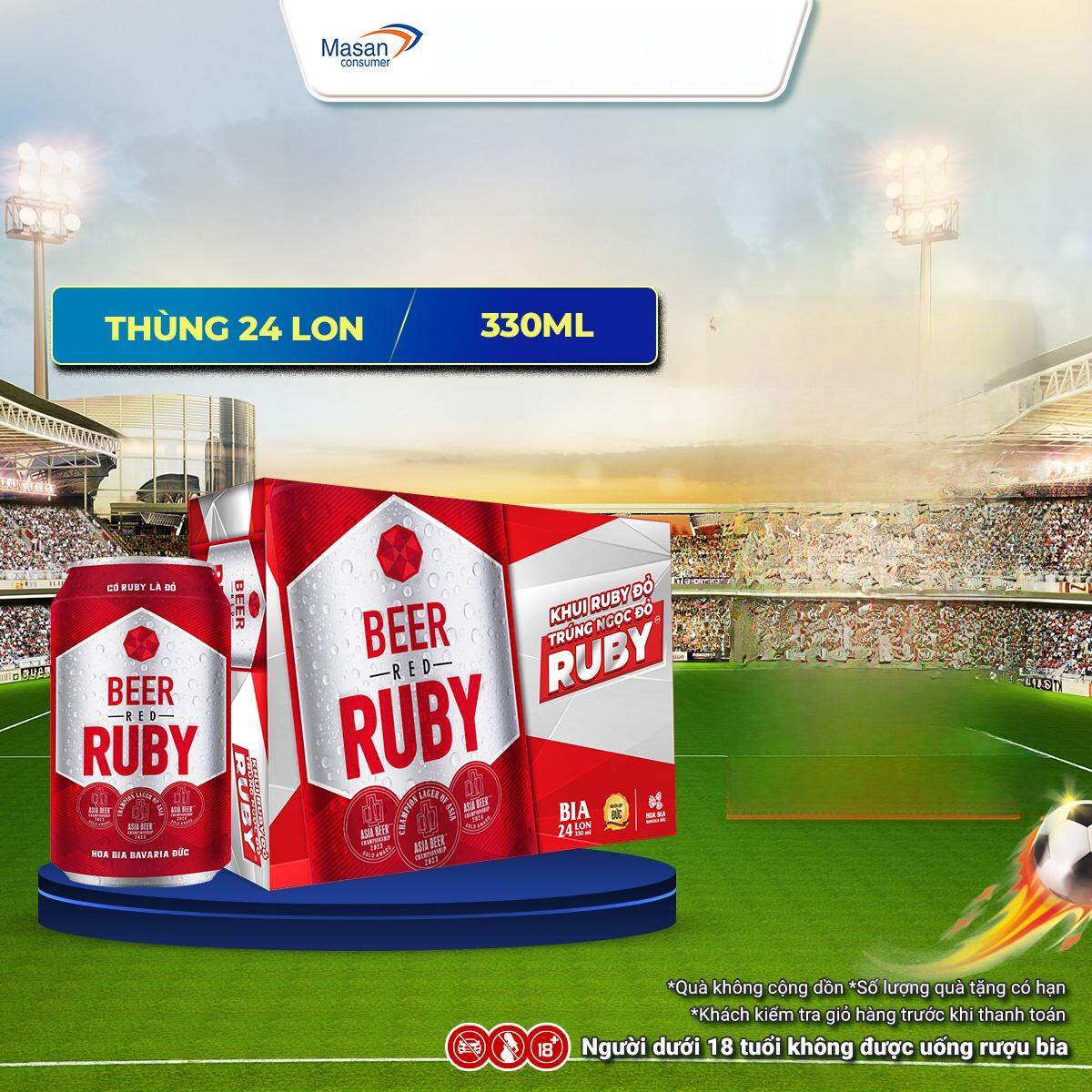 [Mua 1 Giảm 25%] Thùng 24 lon Bia Red Ruby lon x 330ml (Bao bì có thể thay đổi tùy theo đợt nhập hàng)