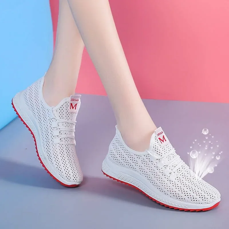 Mesh Surface Shoes Women's Breathable Mesh Sneakers Autumn Women's Shoes 2021 New Student All-Match White Casual Shoes