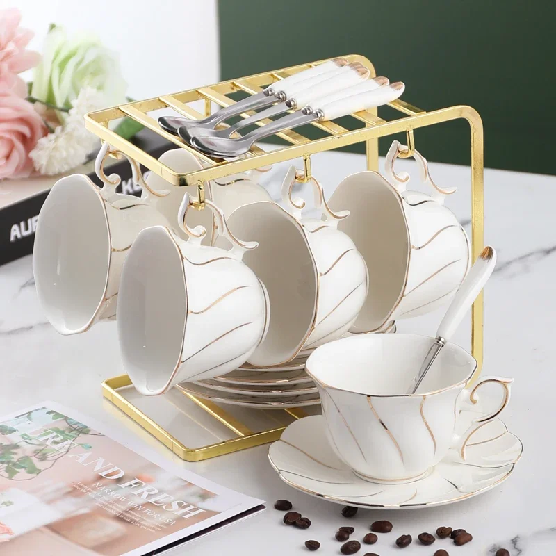Bone China Cup Suit European Upscale Gold Rimmed Creative Porcelain Cup with Saucer dai shao Teacup Tea Set Gift Cups Set