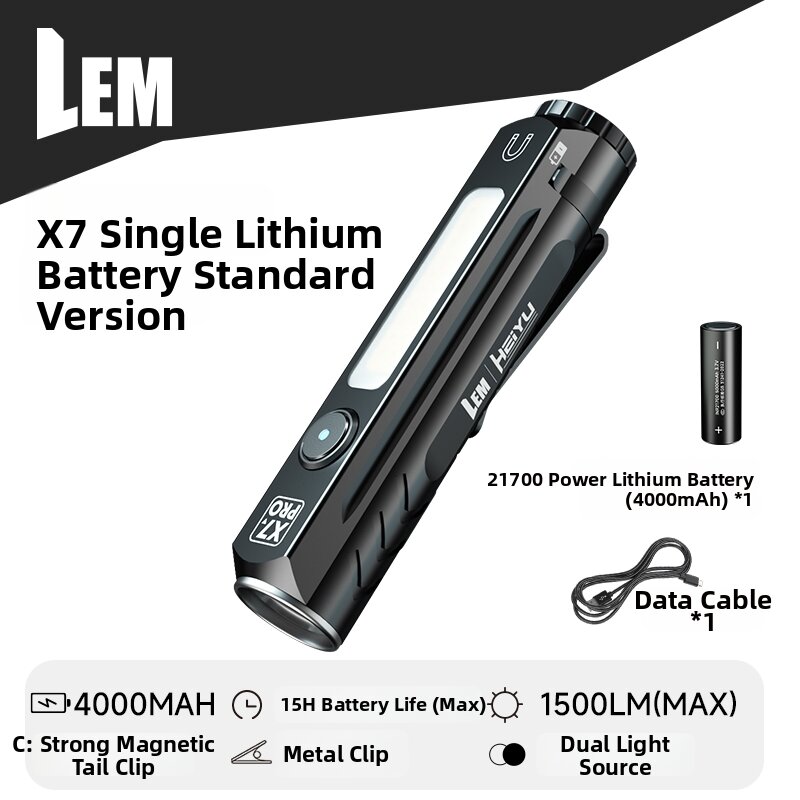 LEM | Super Bright Long-Lasting Outdoor LED Flashlight Magnetic Absorption Work Light High Capacity Portable Multi-Function Handheld Torch