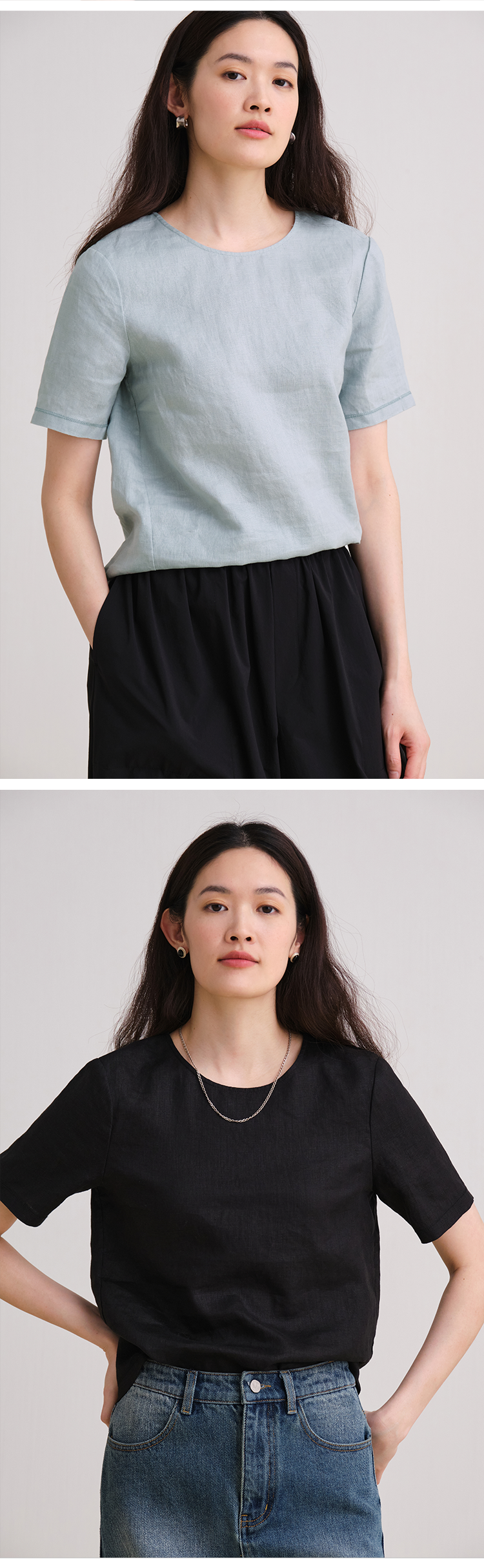 100% Linen Short Sleeve T-Shirt Women's Casual Style Original Travel Wear Spring Season Versatile Comfortable Fit round Neck